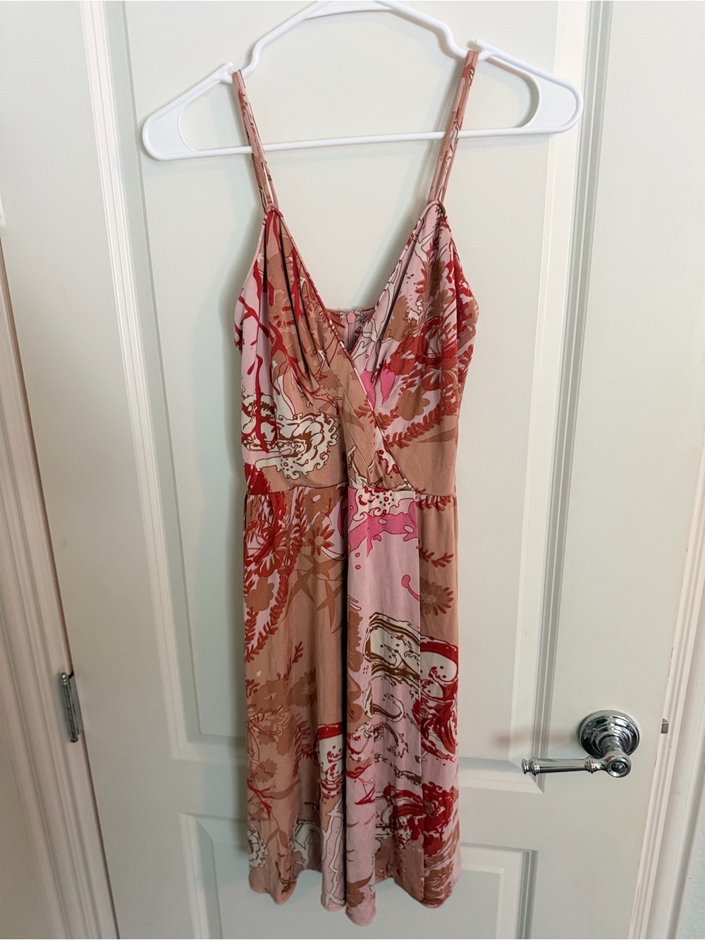 Nieves Lavi 100% Silk Pink Abstract Print Slip Dress Size 4